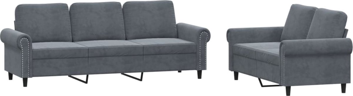 vidaXL - 2-delige - Loungeset - met - kussens - fluweel - donkergrijs