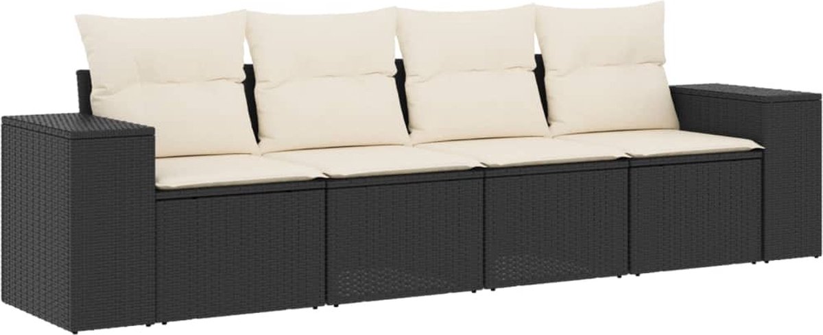 vidaXL 4-delige - Loungeset - met - kussens - poly - rattan - zwart