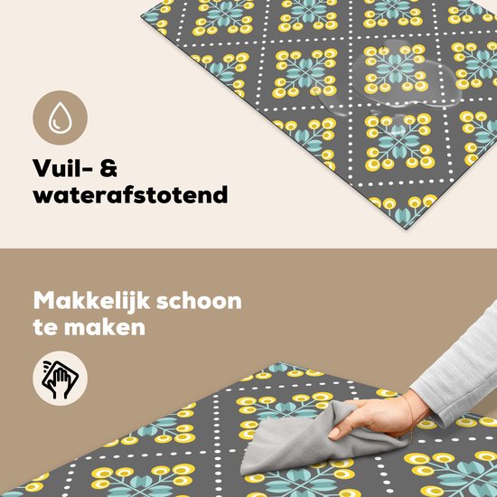 KitchenYeah® Inductie beschermer 81.2x52 cm - Design - Ruit - Bloemen - Grijs - Kookplaataccessoires - Afdekplaat voor kookplaat - Inductiebeschermer - Inductiemat - Inductieplaat mat - Keuken decoratie
