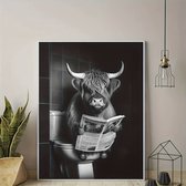 Poster Highland Cow op de wc 30 x 40 cm grappige poster - zonder lijst