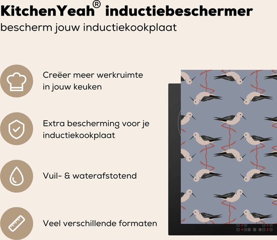 KitchenYeah® Inductie beschermer 59x51 cm - Vogel - Ooievaar - Patroon - Kookplaataccessoires - Afdekplaat voor kookplaat - Inductiebeschermer - Inductiemat - Inductieplaat mat