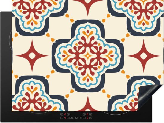 KitchenYeah® Inductie beschermer 71x52 cm - Bloemen - Tegel - Vector - Patroon - Kookplaataccessoires - Afdekplaat voor kookplaat - Inductiebeschermer - Inductiemat - Inductieplaat mat