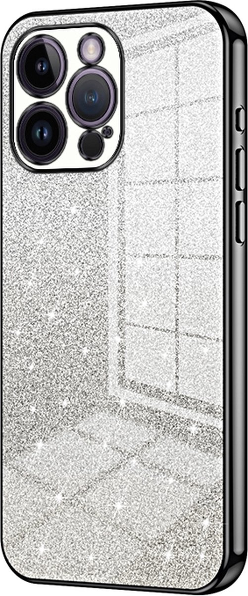 iPhone 12 Hoesje - Siliconen Glitter Case Back Cover - Magsafe Compatible - Zwart - Provium