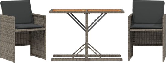 3-delige Bistroset met kussens poly rattan en glas beige