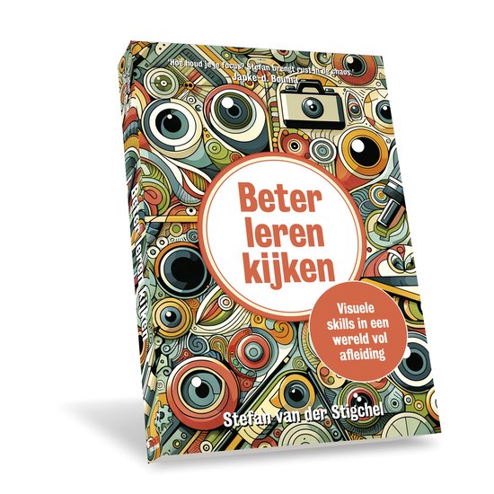 3D-weergave van de boekomslag 'Beter leren kijken', met abstracte patronen en de titel.