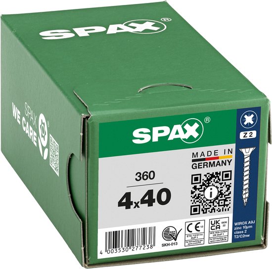 Vis universelle, 4 x 40 mm, 360 pièces, Filetage complet, Tête fraisée, Phillips Z2, 4CUT, WIROX - 8000000277238