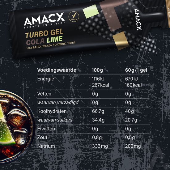 Amacx Turbo Gel - Sportgel - Energy Gel - Energiegel - Cola Lime- 12 pack — afbeelding 5