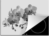 KitchenYeah® Inductie beschermer 60x52 cm - Orchideeën op grijze achtergrond - zwart wit - Kookplaataccessoires - Afdekplaat voor kookplaat - Inductiebeschermer - Inductiemat - Inductieplaat mat