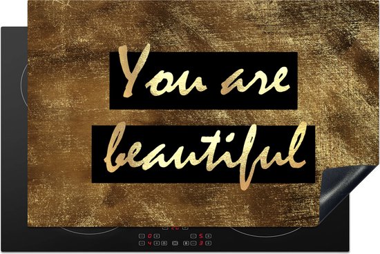KitchenYeah® Inductie beschermer 81.6x52.7 cm - Quote - Beauty - Bruin - Goud - Kookplaataccessoires - Afdekplaat voor kookplaat - Inductiebeschermer - Inductiemat - Inductieplaat mat