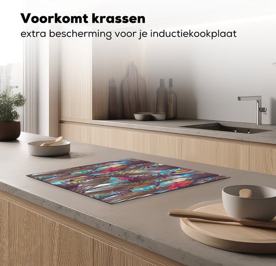 KitchenYeah® Inductie beschermer 59x52 cm - Vintage - Papegaai - Regenboog - Jungle - Kookplaataccessoires - Afdekplaat voor kookplaat - Inductiebeschermer - Inductiemat - Inductieplaat mat