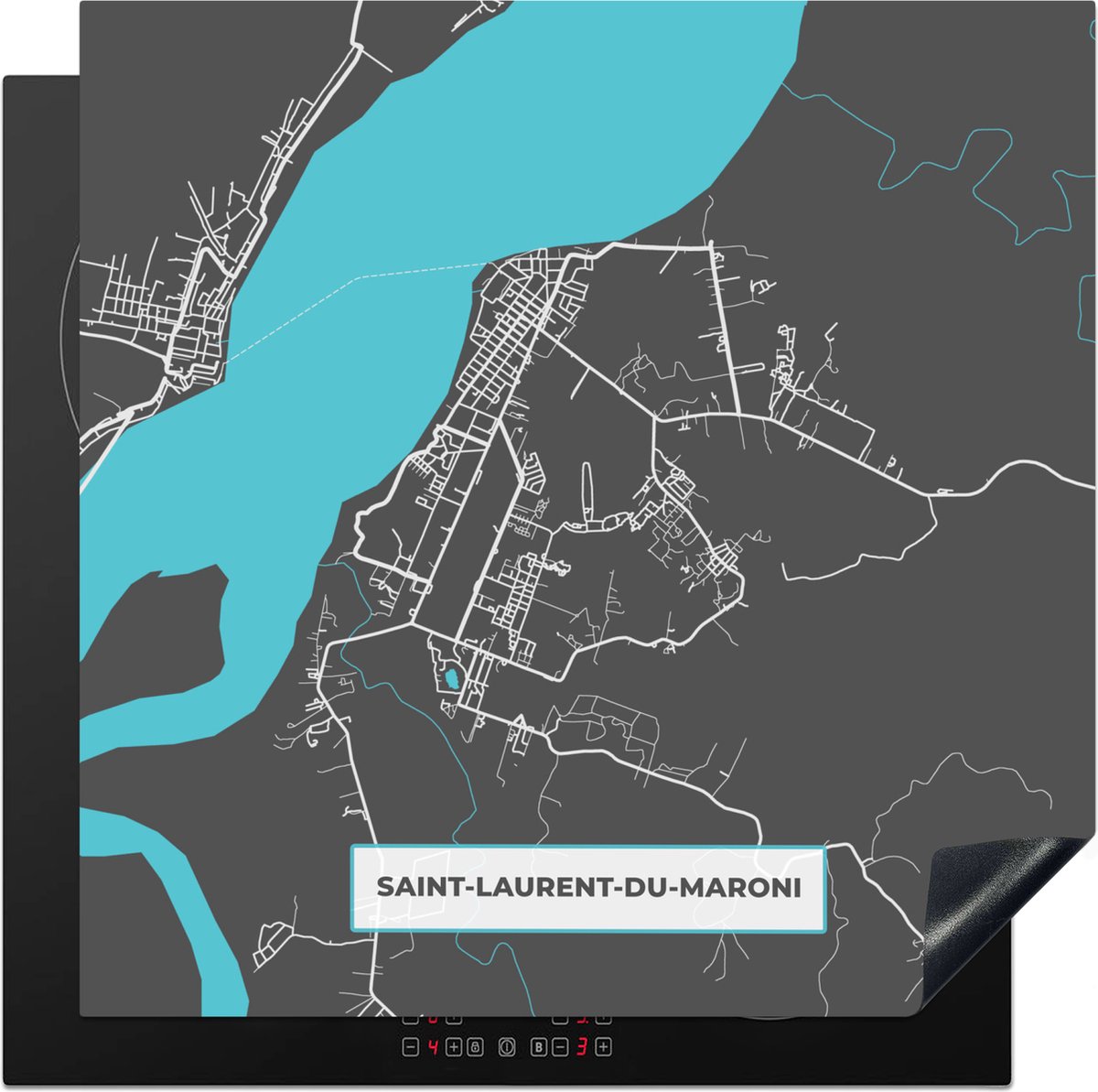 KitchenYeah® Inductie beschermer 78x78 cm - Saint-Laurent-du-Maroni - Stadskaart - Kaart - Plattegrond - Frankrijk - Kookplaataccessoires - Afdekplaat voor kookplaat - Inductiebeschermer - Inductiemat - Inductieplaat mat