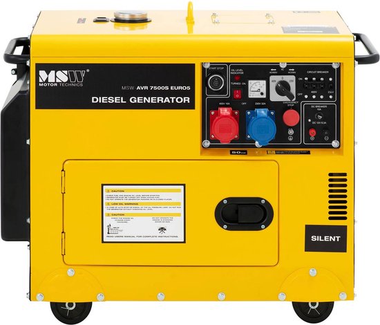 MSW Noodgenerator diesel - 6370 / 7500 W - 16 L - 230/400 V - mobiel - AVR - Euro 5 - MSW