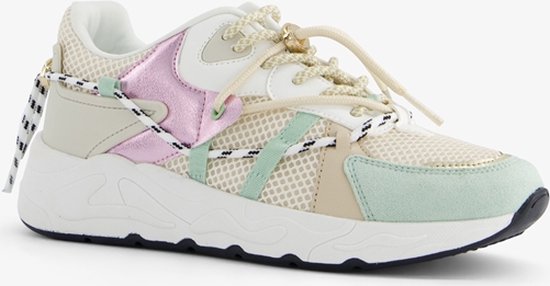 Blue Box dames pastel dad sneakers met veter - Beige - Uitneembare zool - Maat 37