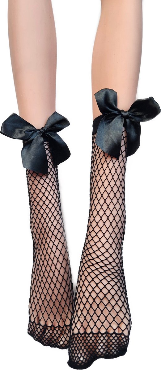 BamBella® korte gaas Sokken gaten panty stof met strik - Onesize kant zwart net - kousen