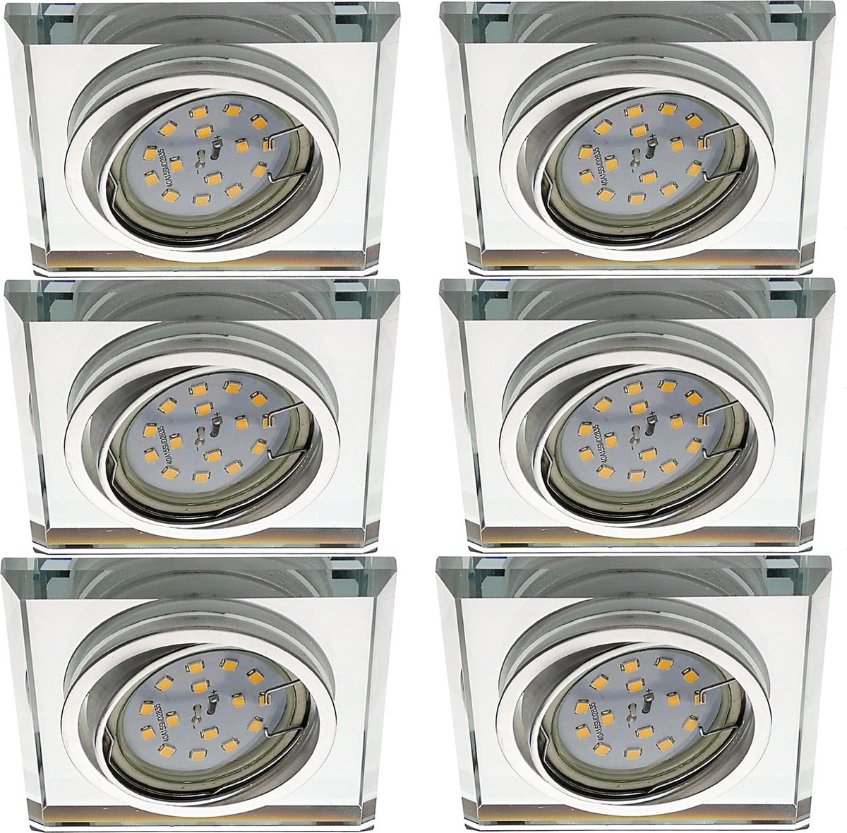 TrangoSet van 6 *CRYSTAL* LED plafondspots 6729S-06MO van glas handgesneden incl. 6x Ultra Flat 5 Watt LED Module 3000K warm wit, inbouwspot, inbouwspots, plafondspots, badkamerverlichting, plafondlamp