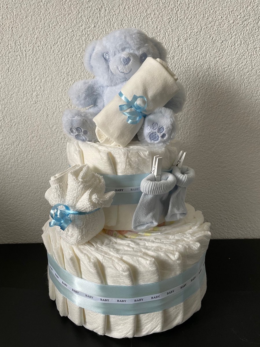 Image of 2-Laags Luiertaart Beertje Blauw SoftTouch