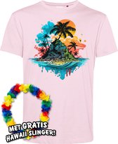 T-shirt Palmboom Eiland | Toppers in Concert 2024 | Club Tropicana | Hawaii Shirt | Ibiza Kleding | Lichtroze | maat S