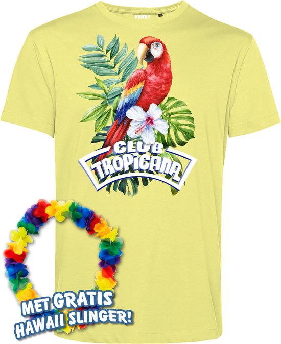 T-shirt Papegaai Tropical | Toppers in Concert 2024 | Club Tropicana | Hawaii Shirt | Ibiza Kleding | Lichtgeel | maat M
