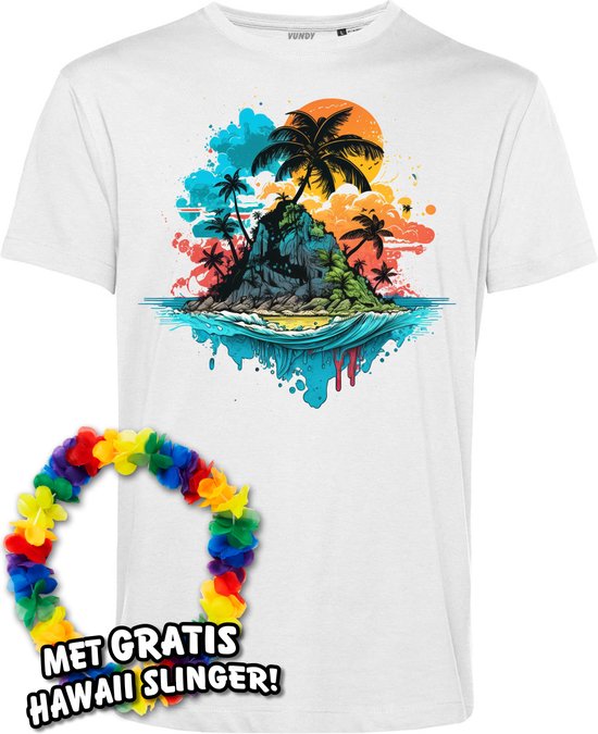 T-shirt Palmboom Eiland | Toppers in Concert 2024 | Club Tropicana | Hawaii Shirt | Ibiza Kleding | Wit | maat 4XL