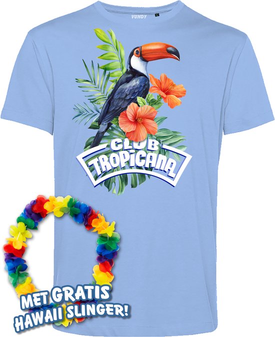 T-shirt Toekan Tropical | Toppers in Concert 2024 | Club Tropicana | Hawaii Shirt | Ibiza Kleding | Lichtblauw | maat M