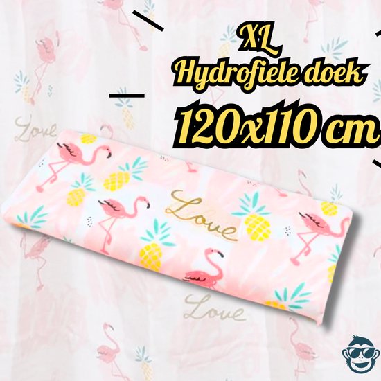 Triplepack 3x BoefieBoef Tropische Flamingo Grote XL Hydrofiele Doek Baby - Duurzaam Eco Bamboe - Swaddle, Inbakerdoek, Hydrofiele Luier & Babydeken - Roze Ananas Wit — afbeelding 5