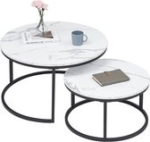 Primero - Bijzettafel - salontafel - luxe salontafel rond - Set van 2 - Moderne look - Marmer - Zwart - 80 en 60 cm
