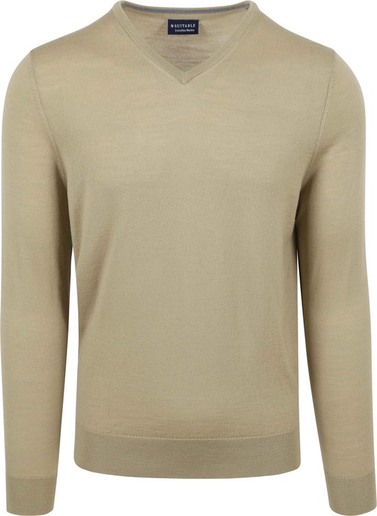 Convient - Pull Mérinos Col V Vert Clair - Homme - Taille M - Coupe Slim