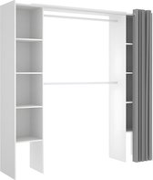 Verstelbare kledingkast DORIAN met gordijn - L 110/180 cm - Kleuren: Wit en grijs L 180 cm x H 205 cm x D 50 cm