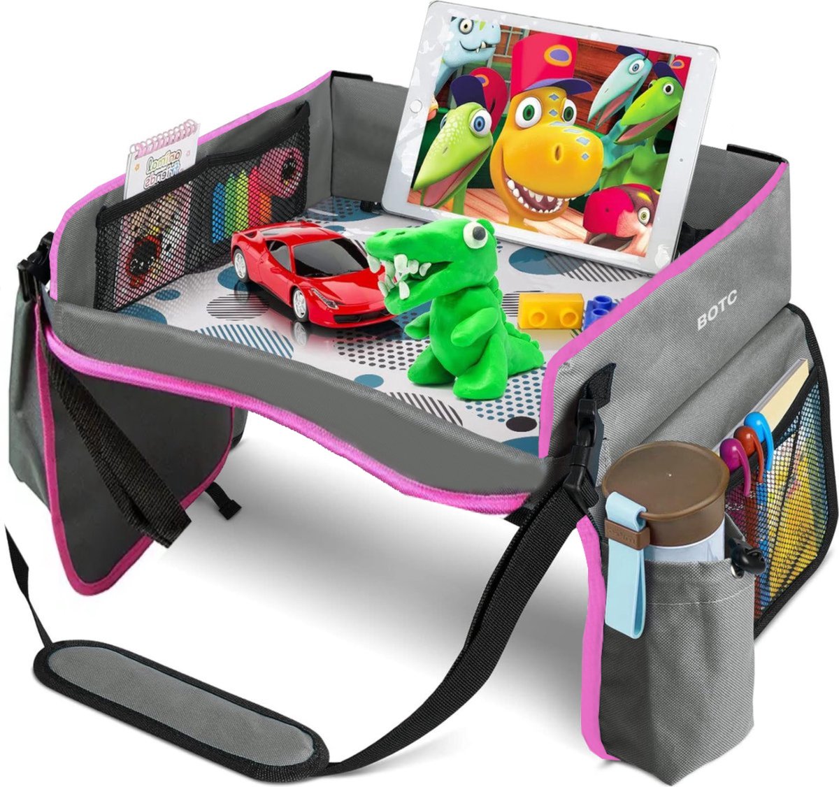 BOTC Reistafel voor Kinderen met Tekentafel & Tablethouder - Opvouwbaar - Auto Organizer - Roze