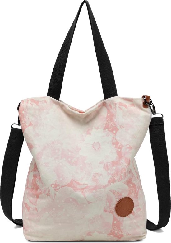 Canvas handtas schoudertas casual multifunctionele schoudertas groot voor werk school shopper casual dagelijks, Roze boog