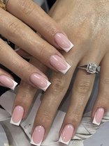 UniTrends® Plaknagels - Witte French - Zelfklevend - Press On Nails - Nepnagels met Lijm en Nagelvijl - 24 stuks