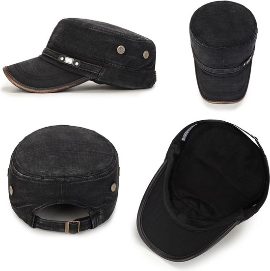 Casquette Militaire Noire Avec Imprimé, Patchs & Clous | Rock