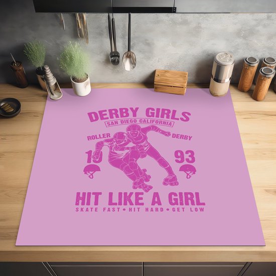 KitchenYeah® Inductie beschermer 78x78 cm - Vintage - Skeeler - Vrouw - Kookplaataccessoires - Afdekplaat voor kookplaat - Inductiebeschermer - Inductiemat - Inductieplaat mat