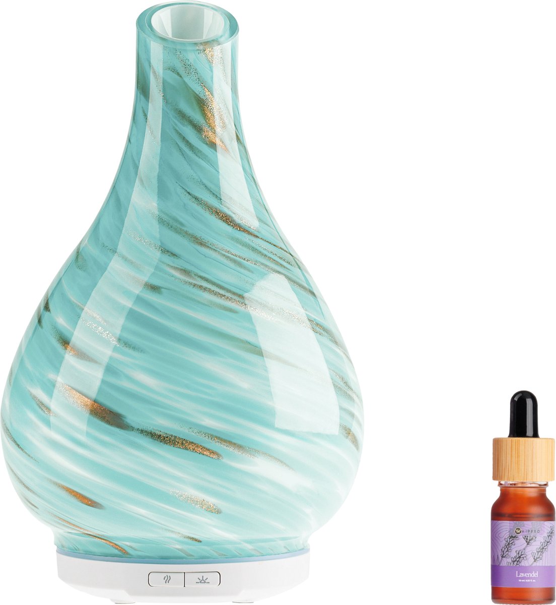 Whiffed® Luxe Aroma Diffuser Incl. Etherische olie - Lavendel - Geurverspreider met Glazen Design - 8 uur Aromatherapie - Tot 80m2 - Essentiële Olie Vernevelaar & Diffuser
