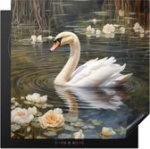 KitchenYeah® Inductie beschermer 78x78 cm - Zwaan - Bloemen - Lelie - Dieren - Kookplaataccessoires - Afdekplaat voor kookplaat - Inductiebeschermer - Inductiemat - Inductieplaat mat