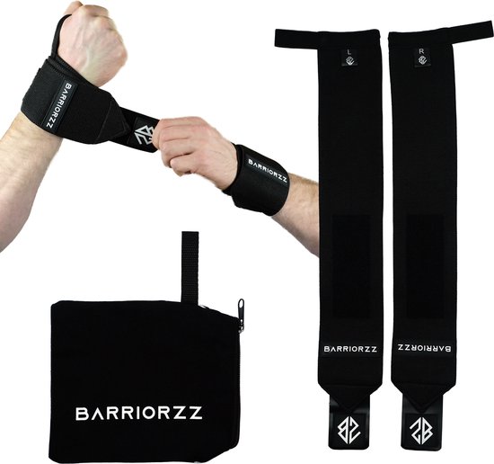Foto: Barriorzz polsband 2 stuks calisthenics streetlifting yoga fitness crossfit gym straps krachttraining powerlifting bootcamp polsbrace unisex dames heren zwart incl opbergtas zwart
