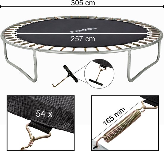 AREBOS - Trampoline Springmat - 257 cm - 54 Ogen - 165 mm Veren - voor Trampolines met Ø 305 cm