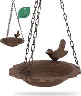 Hangende vogelbak voor wilde vogels (diameter 18 cm), van gietijzer voor tuin, balkon, vorstbestendig, waterschaal, vogelbad, vogelbad om op te hangen