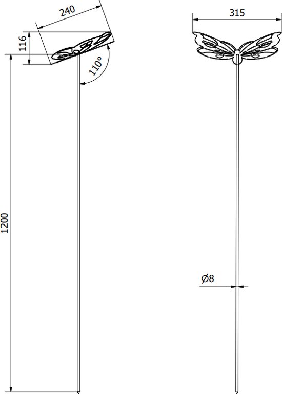 Garden Industrial - Papillon acier corten - Ornement de jardin - 32cm de large - 131cm de haut