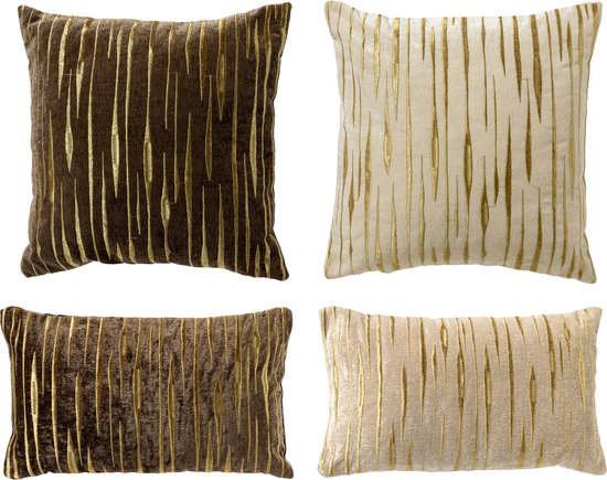 Dutch Decor - Set van 4 sierkussens - goud - beige - bruin - Connor - 45x45 cm - 30x50 cm - inclusief binnenkussens - velvet