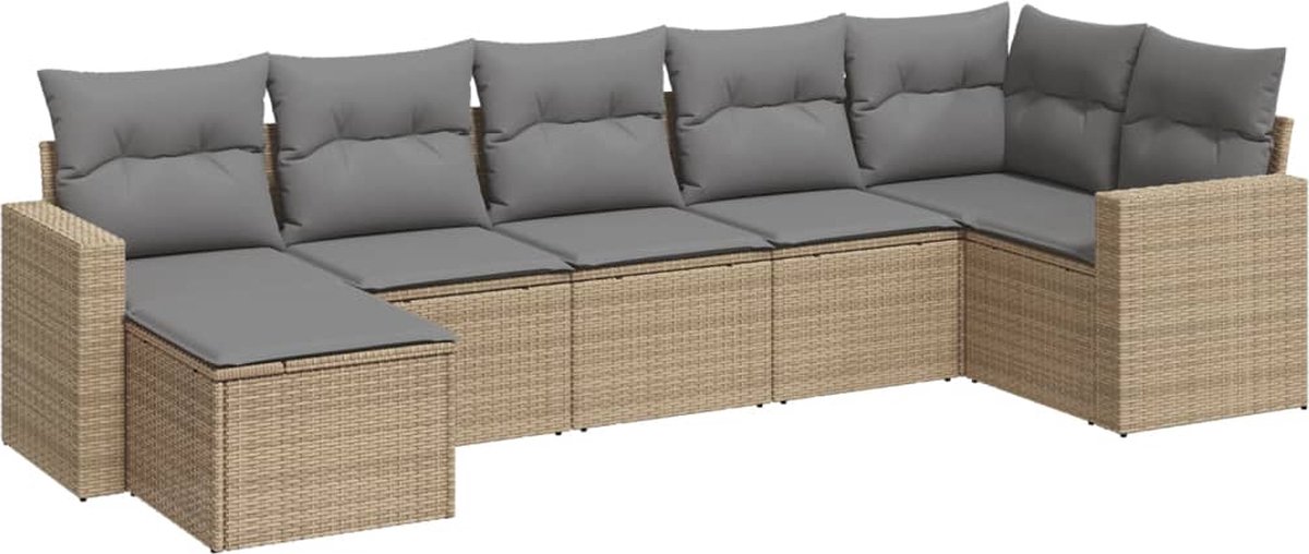 vidaXL 7-delige - Loungeset - met - kussens - poly - rattan - beige