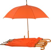 Voordelpak: Set van 8 Automatische Paraplu 102cm Diameter | Windproof & Groot Formaat | Oranje met Houten Handvat | Sterk & Stevig!