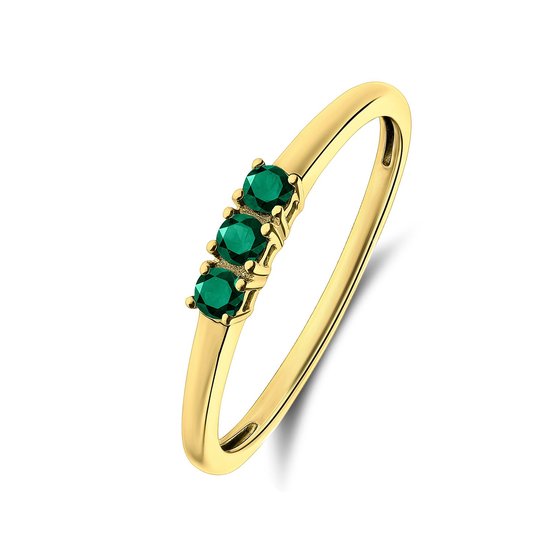 Lucardi Dames 14 Karaat geelgouden ring smaragd - Ring - 14 Karaat Goud - Geelgoud - 16.50 / 52 mm