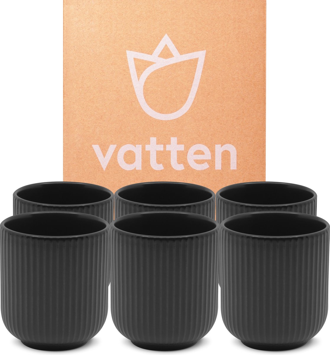 Vatten® - Koffiekopjes - Set van 6 - Zwart - 180ml - Koffiemok - Vatten