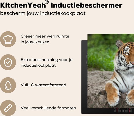 KitchenYeah® Inductie beschermer 80x52 cm - Tijger - Natuur - Stenen - Kookplaataccessoires - Afdekplaat voor kookplaat - Inductiebeschermer - Inductiemat - Inductieplaat mat