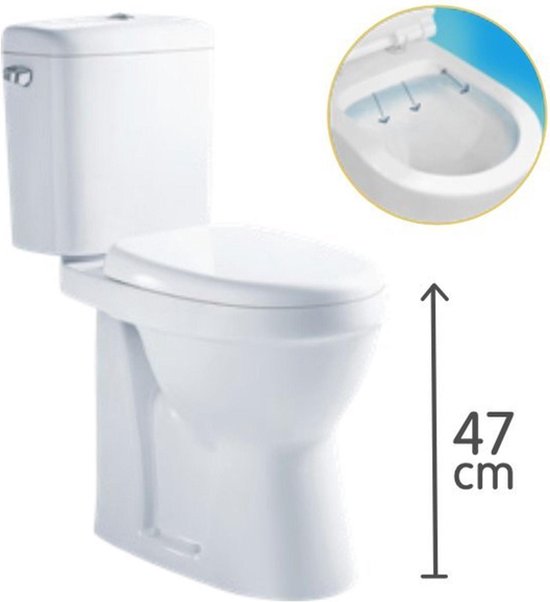 GO by Van Marcke XJoy spoelrandloos PACK staand toilet verhoogd PK zonder spoelrand porselein wit wczitting sofclose in kunststof - Go by Van Marcke