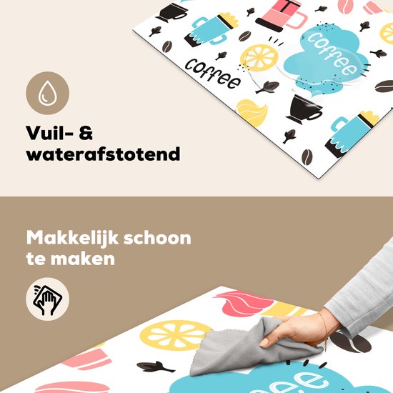 KitchenYeah® Inductie beschermer 70x52 cm - Patronen - Koffiebonen - Koffie - IJs - Kookplaataccessoires - Afdekplaat voor kookplaat - Inductiebeschermer - Inductiemat - Inductieplaat mat