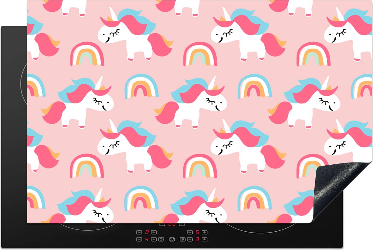 KitchenYeah® Inductie beschermer 80x52 cm - Unicorn - Regenboog - Roze - Patroon - Kookplaataccessoires - Afdekplaat voor kookplaat - Inductiebeschermer - Inductiemat - Inductieplaat mat