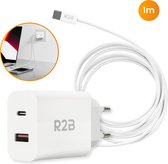 R2B® USB-C naar USB-C Kabel met USB A & USB C Adapter - 1 Meter kabel - Extra stevige USB-C kabels - USB-C oplader geschikt voor o.a. iPhone & Samsung - Snellader