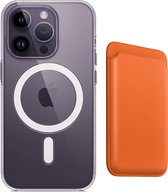 Apple Clear MagSafe Case met magnetic Wallet Card Holder voor iPhone 15 Pro - iPhone beschermhoes case inclusief Magsafe Leren kaart houder wallet - Compatibel met iPhone 15 Pro - Oranje